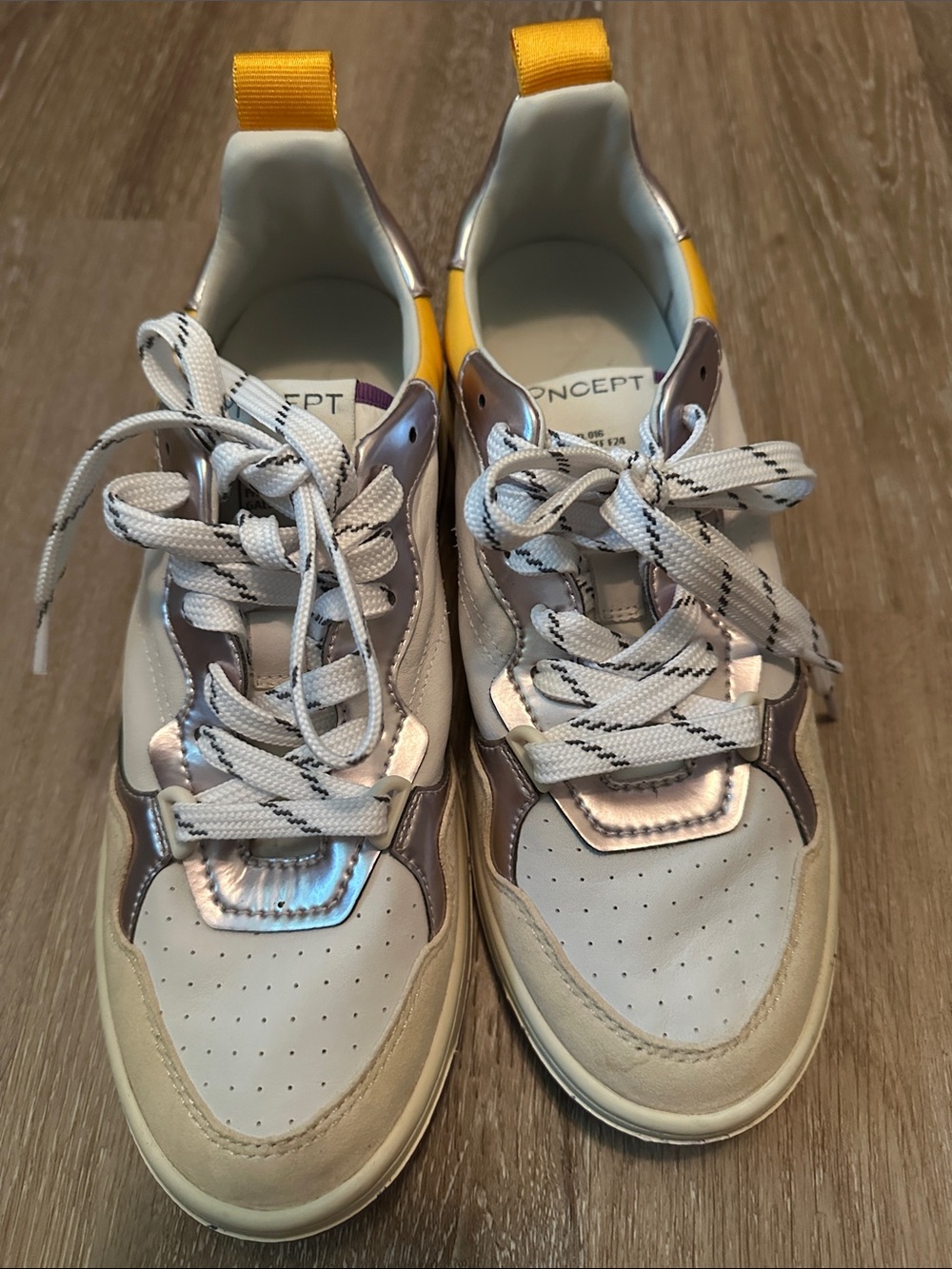Women's White & Yellow Fashion Sneaker with Metallic Accents